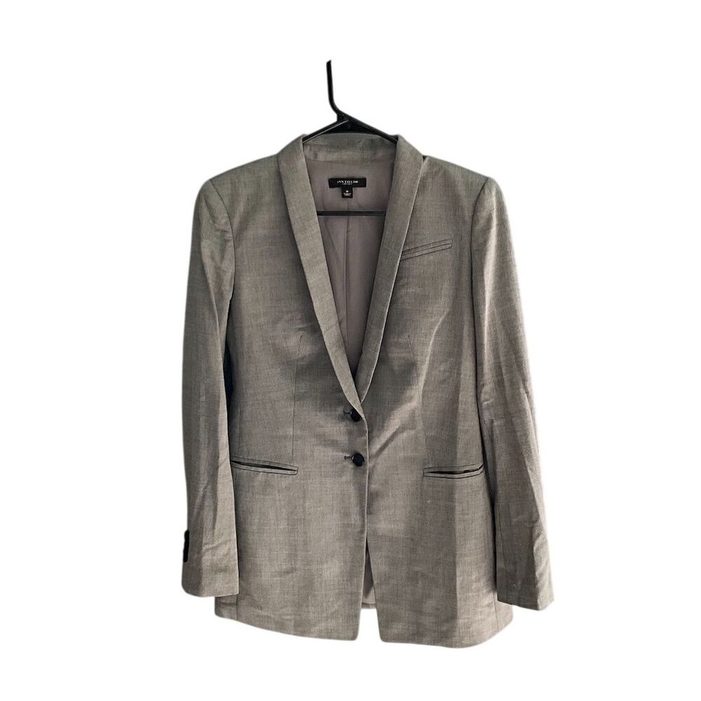 Ann Taylor Grey Virgin Wool Blend Two Button Tailored Blazer Jacket Size 0